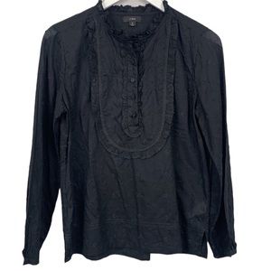 J. Crew Boho Eyelit Embroidered Pointelle Knot Long Sleeve Shirt Top Size Small